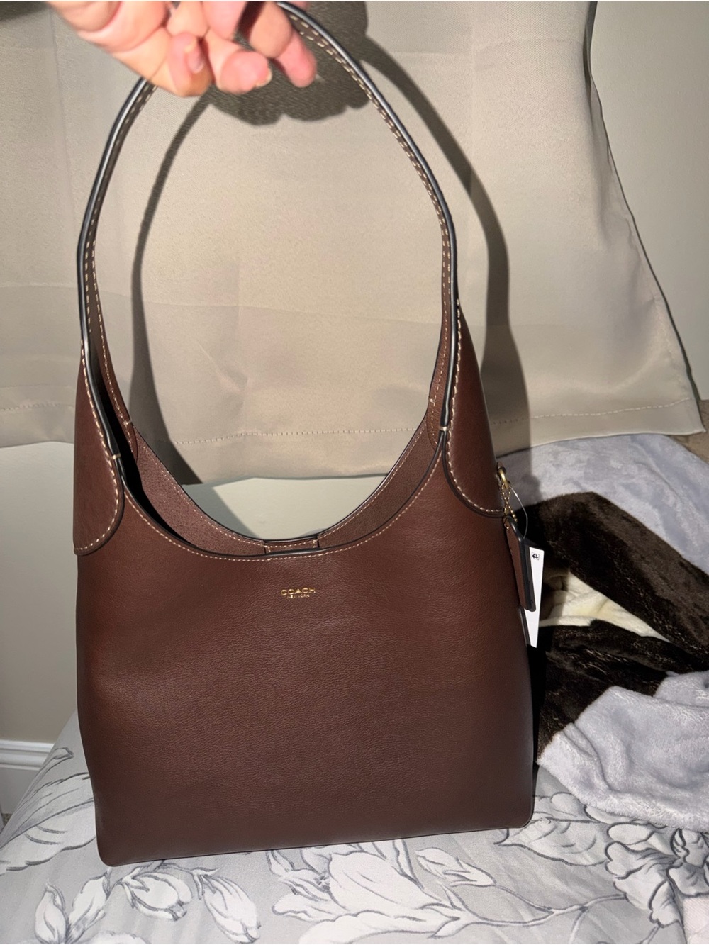 Coach Chocolate Brown Pebble Leather Shoulder Bag